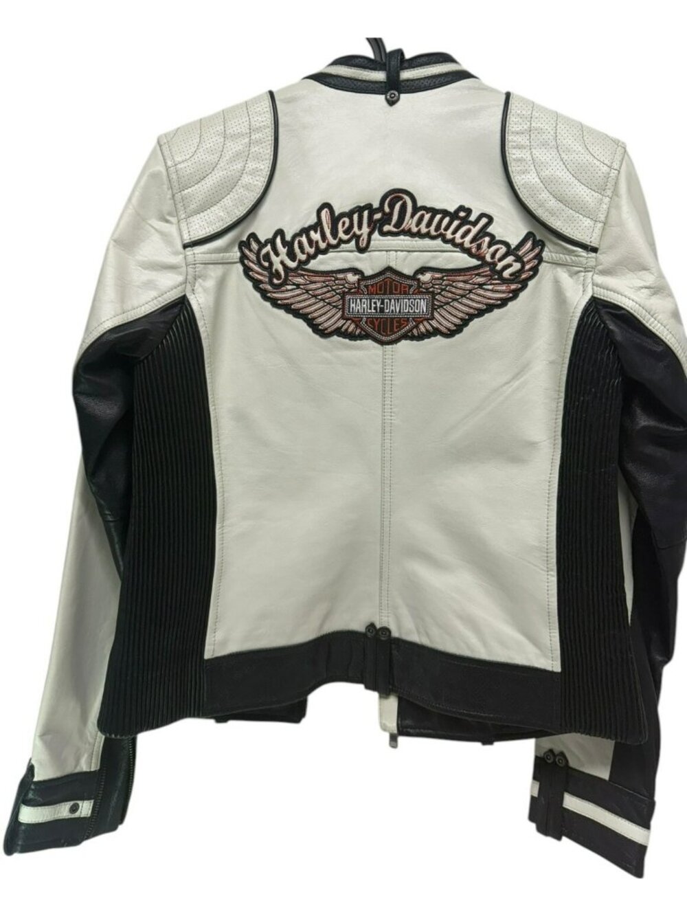 Harley-Davidson Women Size MEDIUM Amelia Leather Jacket Black White 98072-14VW